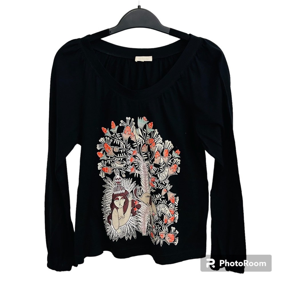 Boho Cacharel Joshua Tree Embroidery Appliqué Scoop Neck Cotton Top Size 1